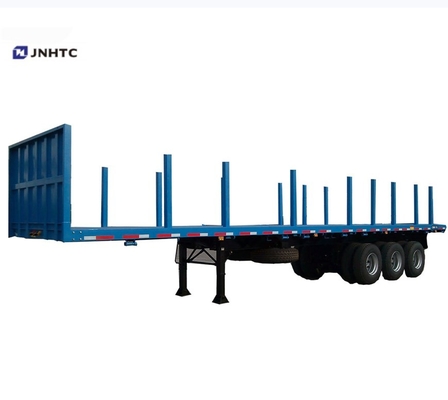 Remorque de couche horizontale de SINOTRUK 3 Axle Flatbed Trailer Log Wood avec la colonne droite