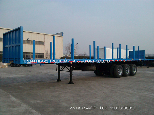 Remorque de couche horizontale de SINOTRUK 3 Axle Flatbed Trailer Log Wood avec la colonne droite