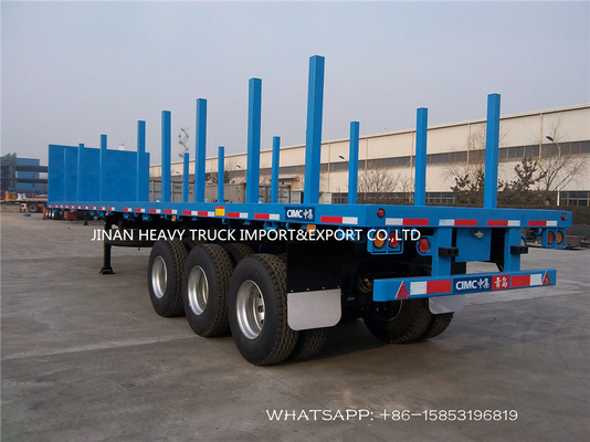 Remorque de couche horizontale de SINOTRUK 3 Axle Flatbed Trailer Log Wood avec la colonne droite